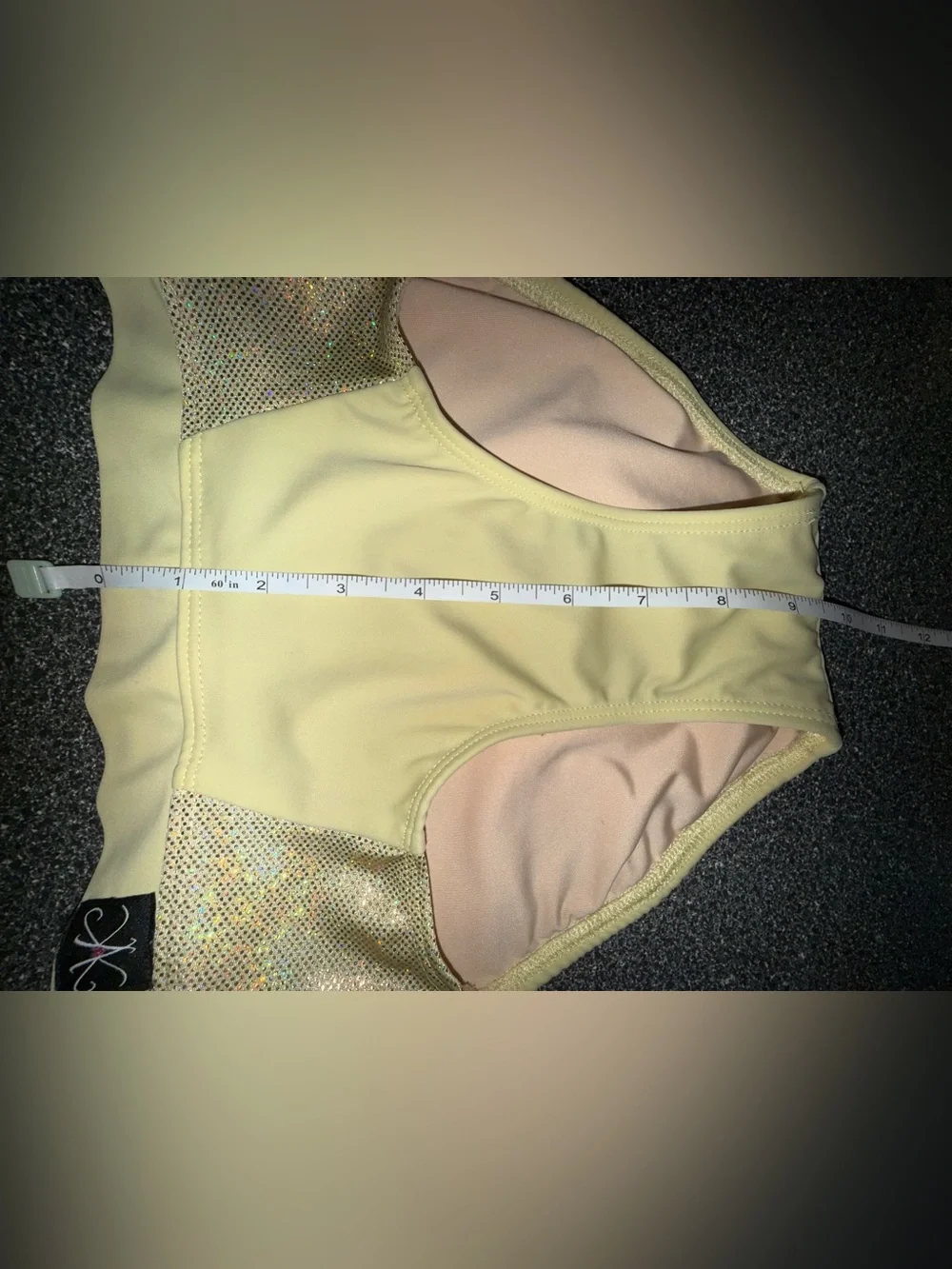 Kandi Kouture Yellow Two-Piece Dance Set with Sleeves Size Child Large (7/8)